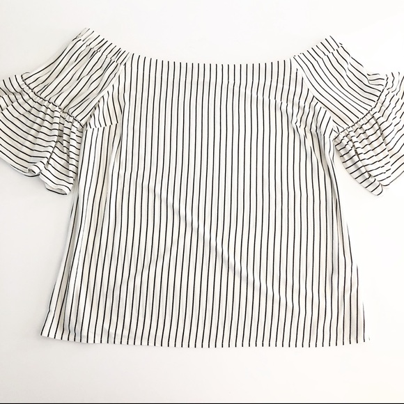 Banana Republic Stripe Crepe Off Shoulder Top - Picture 2 of 6